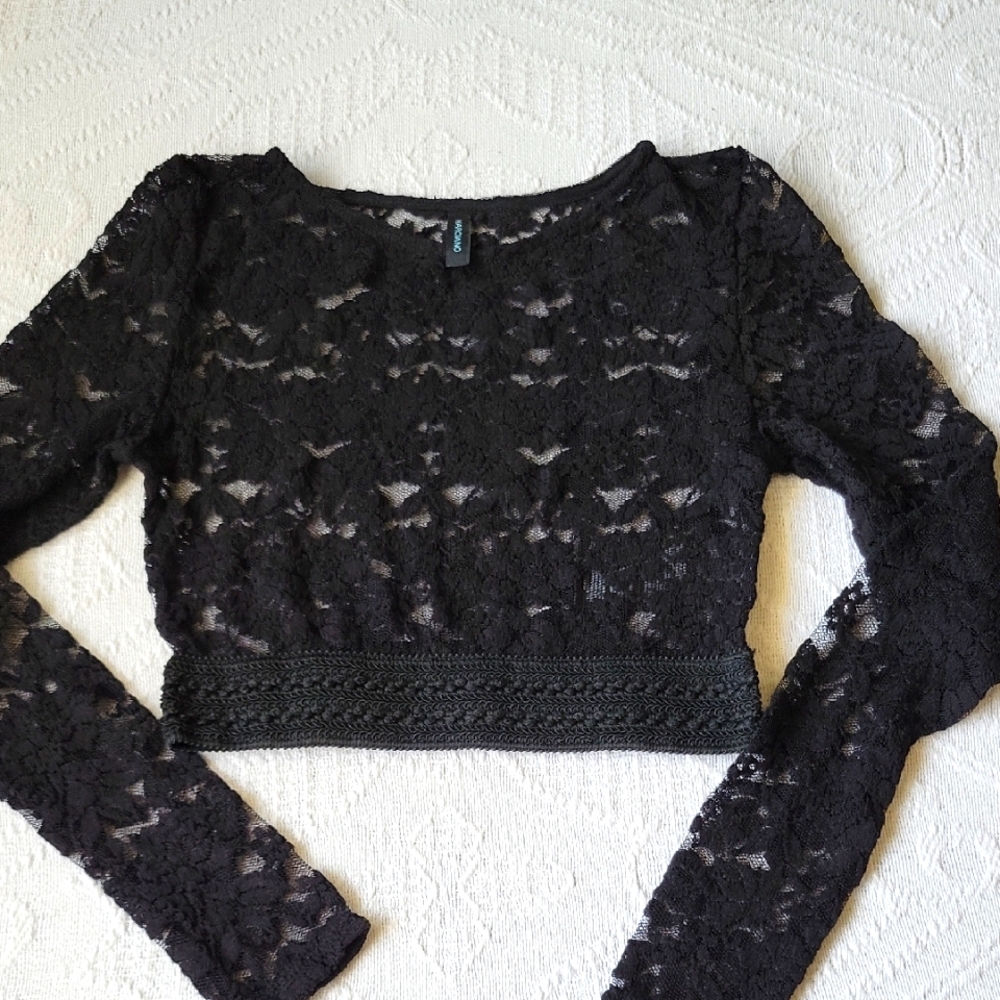 Marciano Black Lace Cropped Blouse